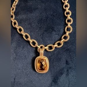 EUC beautiful sterling silver heavy rope chain necklace with huge Citrine stone